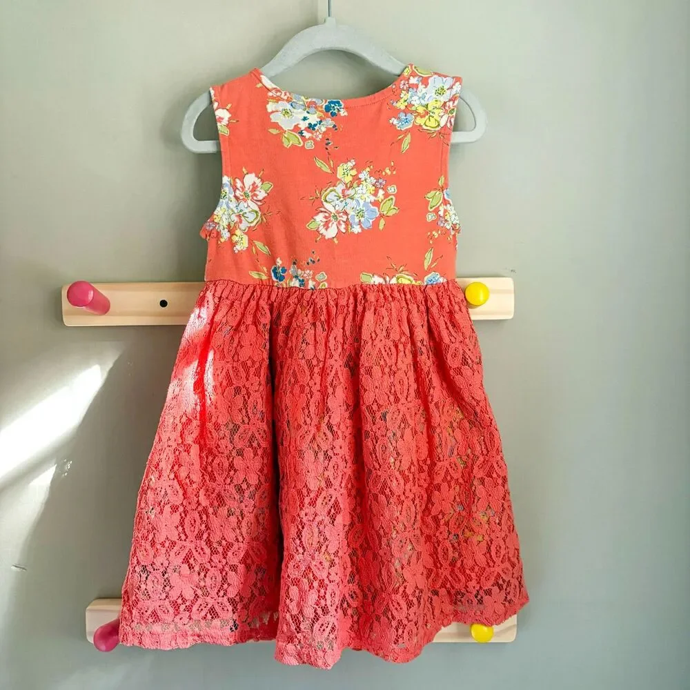 Matilda Jane Bouquets for Layla Cotton + Lace Floral Tank Dress in a Coral/Peach